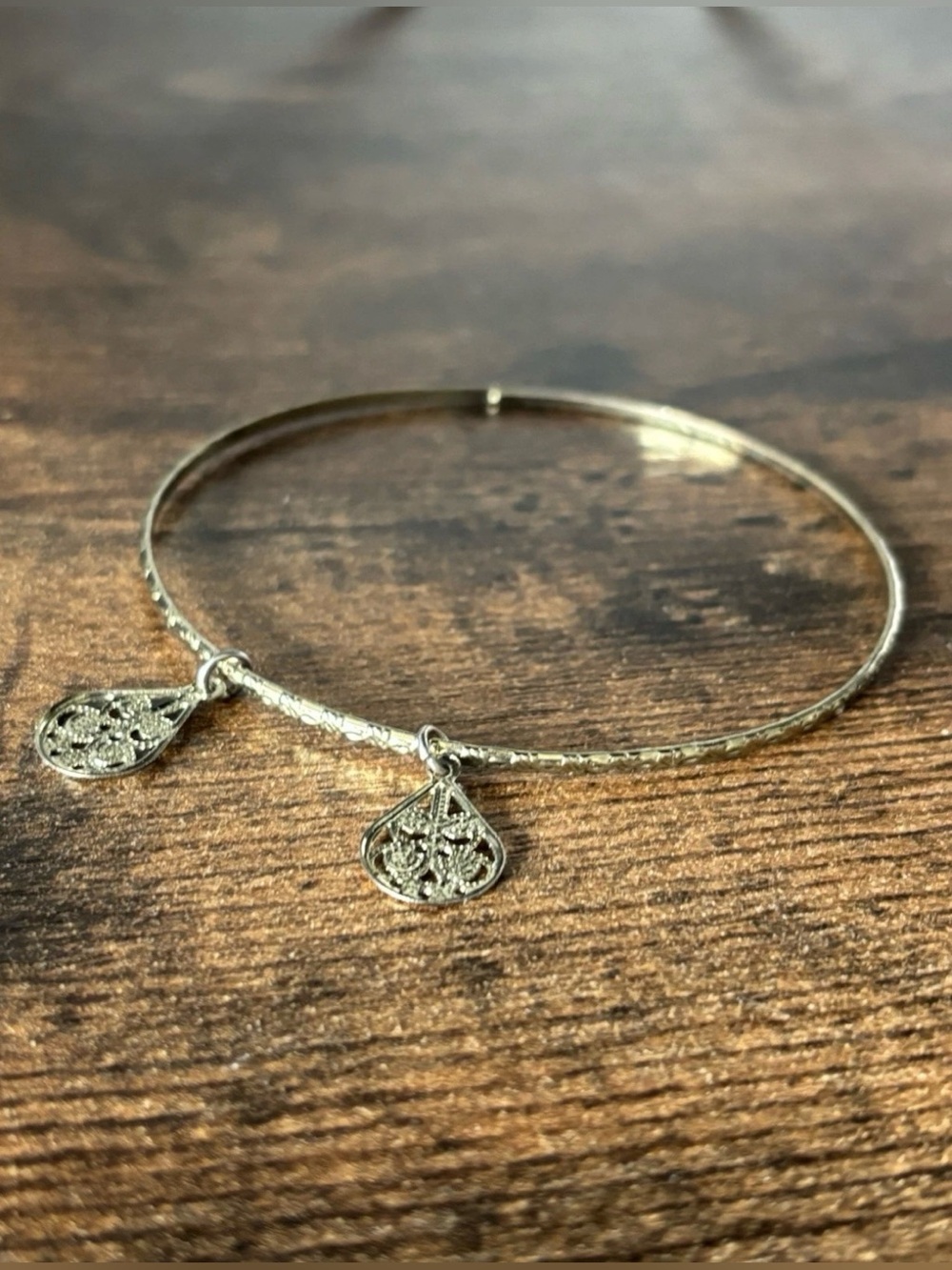 Delicate Gold-Tone Filigree Charm Bangle Bracelet - Women Jewelry